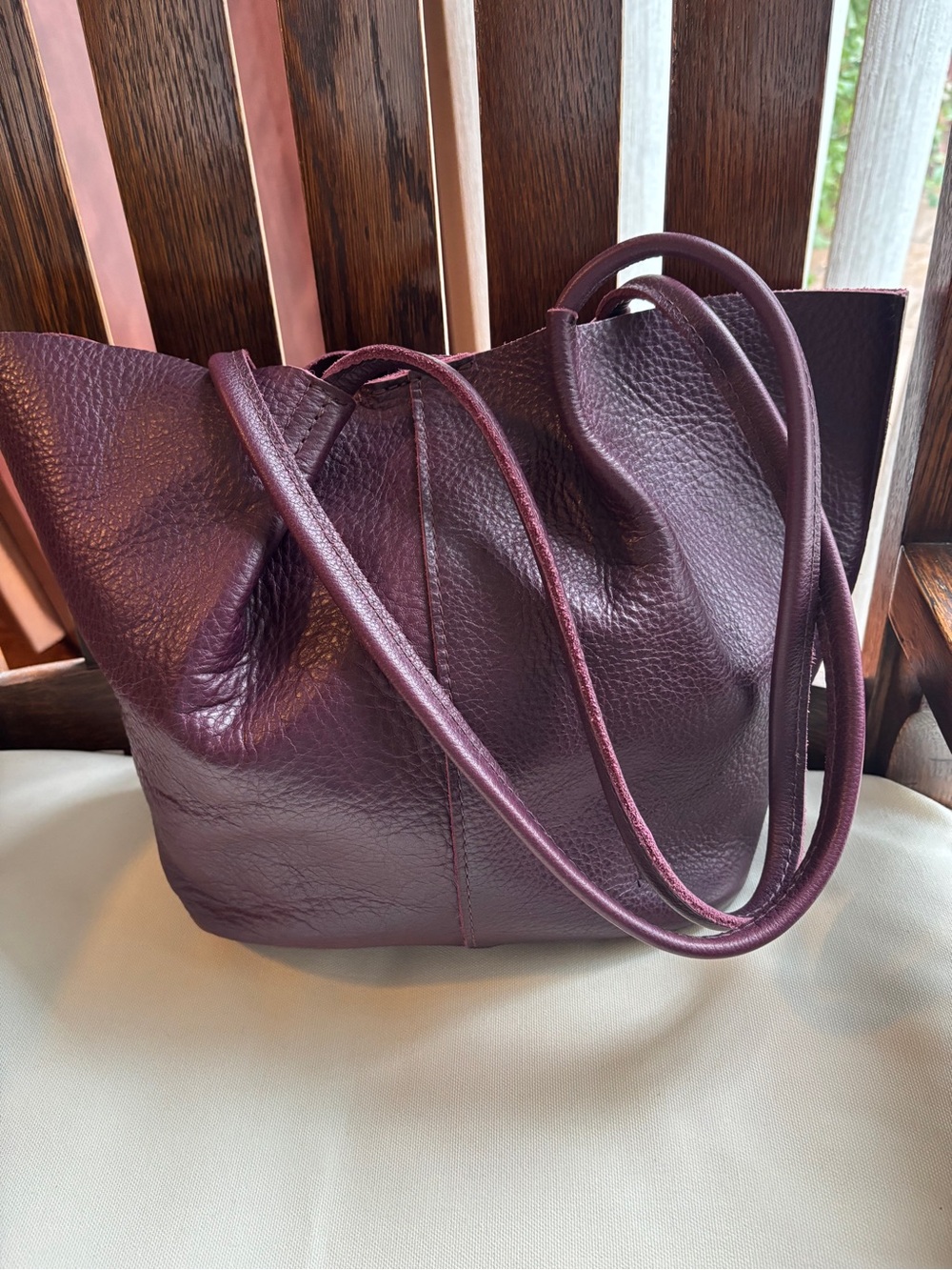Portland Leather Goods Large Devan Bucket Tote in Plum Leather